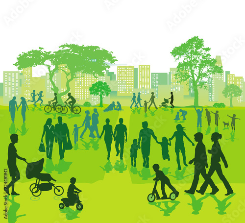 Stadtpark mit Personen in der Freizeit