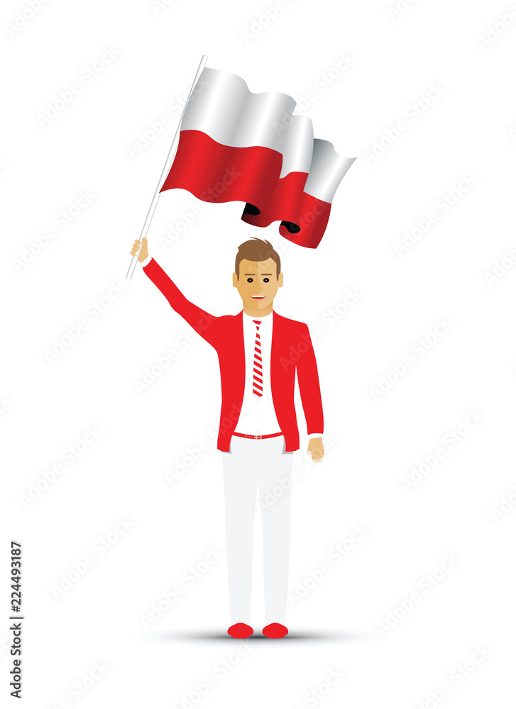 Poland flag waving man