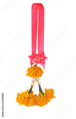 Flower garlands in thai style isolated on white. Thailand. photo