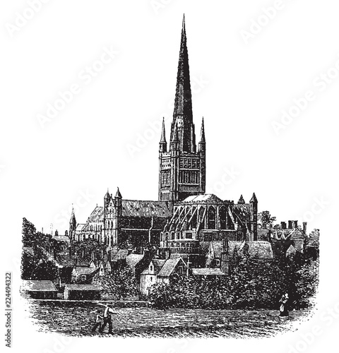 The Cathedral of East Anglia , Abbey,   vintage engraving.