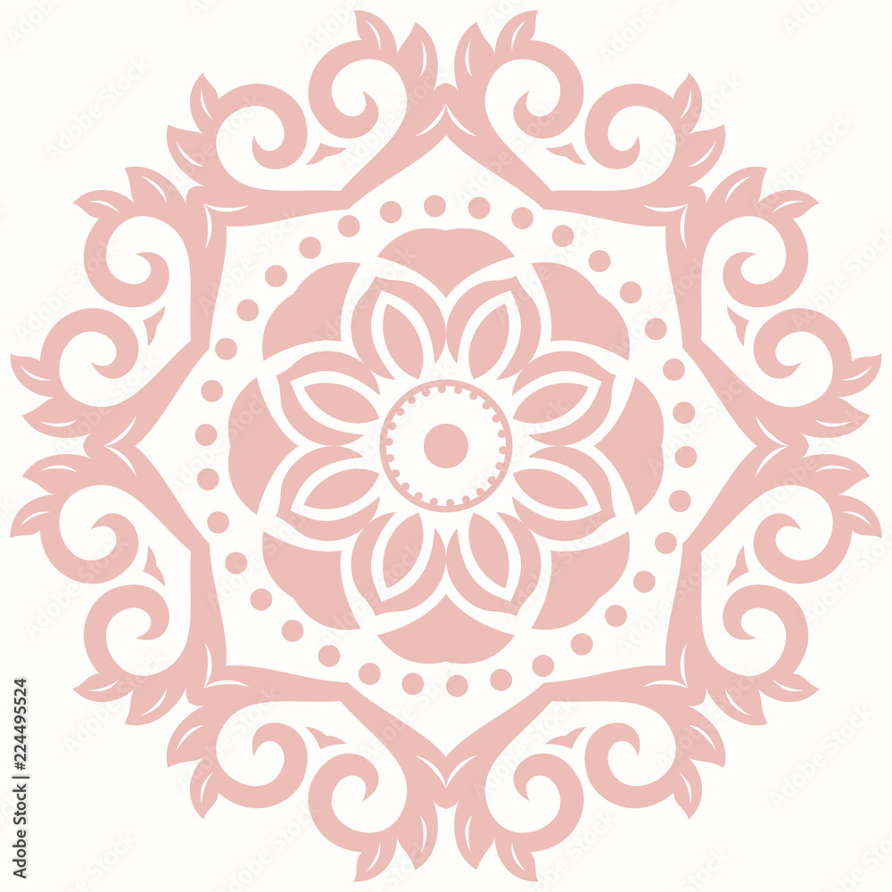 Elegant ornament in classic style. Abstract traditional pattern with oriental elements. Classic round vintage pink pattern Elegant ornament in classic style. Abstract traditional pattern with oriental elements. Classic round vintage pink pattern