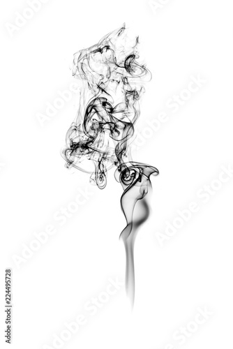 black smoke or dust, wavy and swirly on white background. perfect for compositing eg. hot tea, cigarettes or other smoking things. 