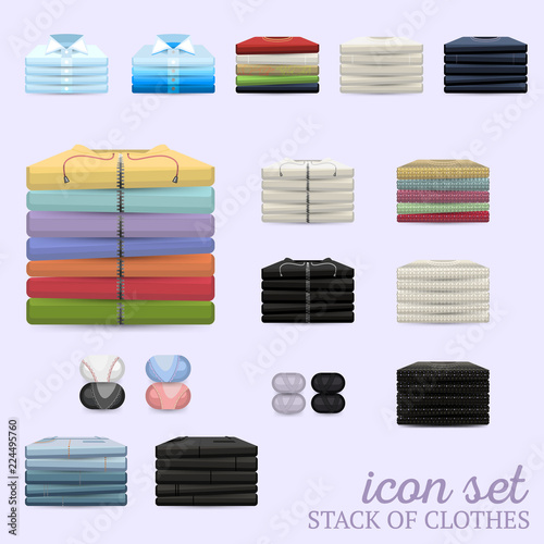 Stack of clothes vector icon set