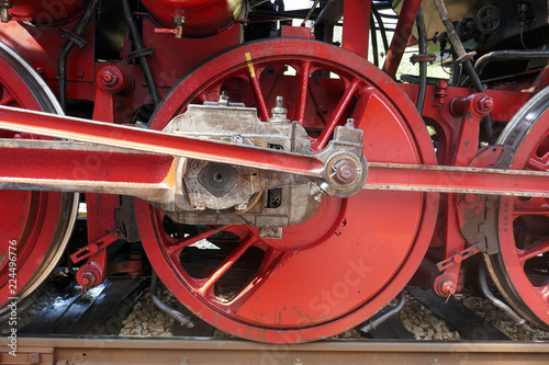 Steam locomotive detail with cranks and wheels