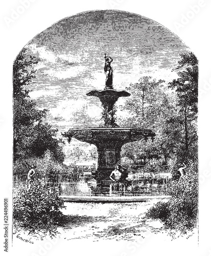 Canvas Print Fountain, purely functional,  vintage engraving.