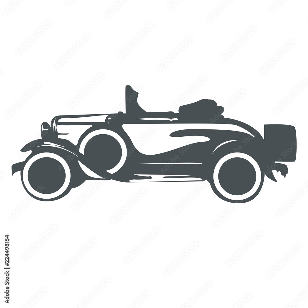 Minimalistic drawing of a vintage car on a white background