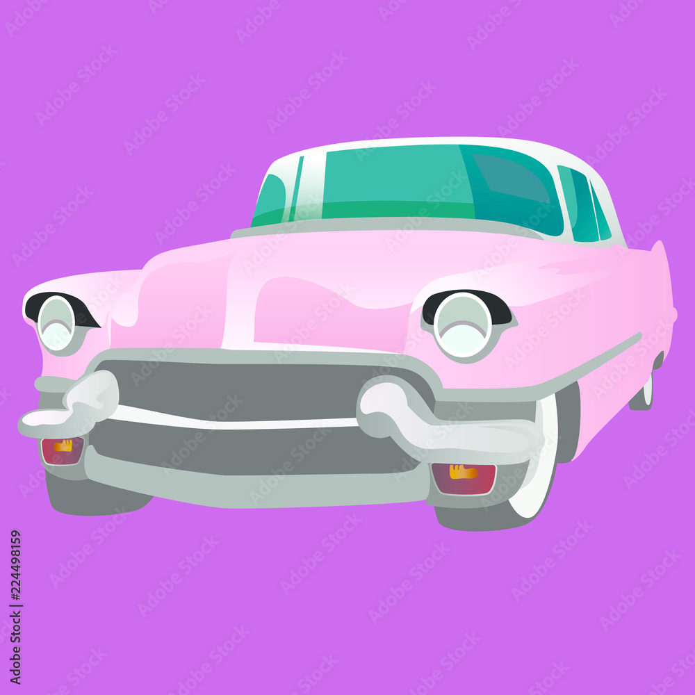 Pink vintage car on a violet background