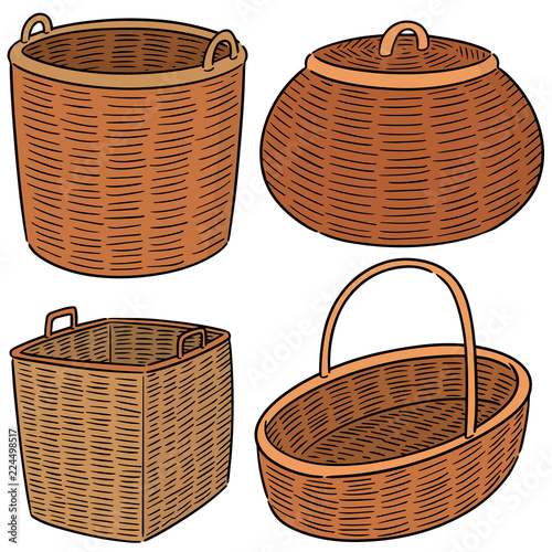 vector set of wicker basket