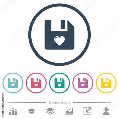 Favorite file flat color icons in round outlines