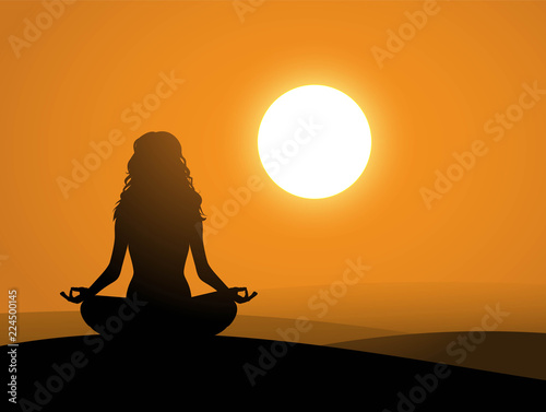 Woman with long hair meditation vector illustration