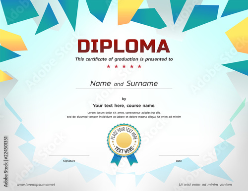 Kids Diploma or certificate template with awarded ribbon