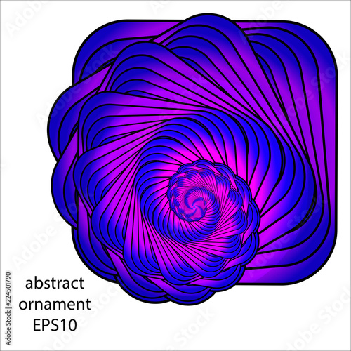 Abstract vector ornamental emblem. Abstract vector ornament from geometric elements. Neon glow. Isolated on white. For your design and web design