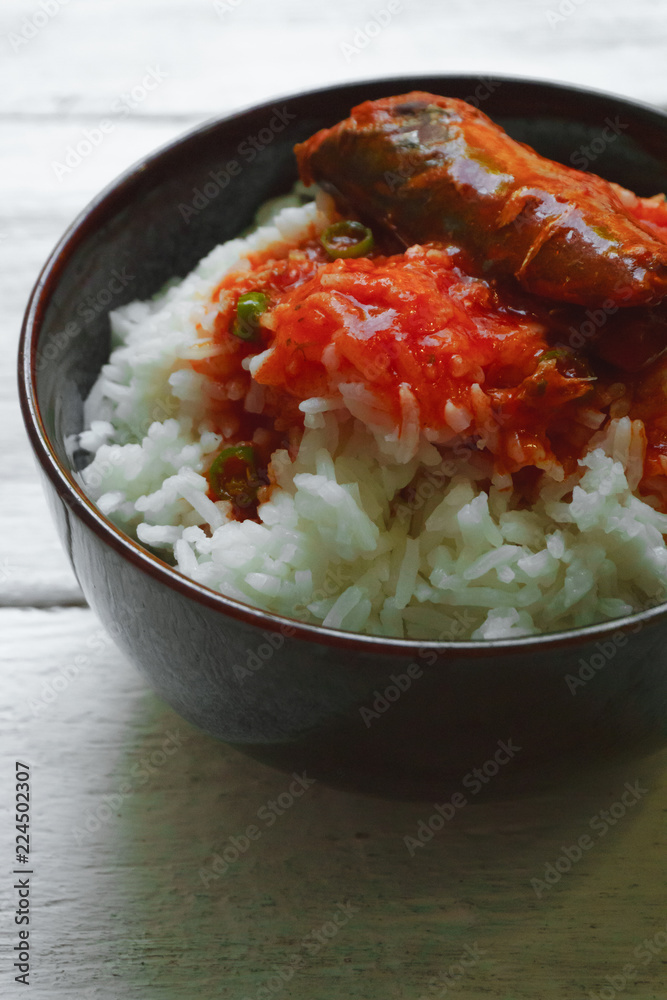 Rice with tomato sauce Top view and empty space Rice with tomato sauce Top view and empty space