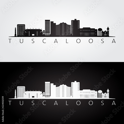 Tuscaloosa, USA skyline and landmarks silhouette, black and white design, vector illustration. photo