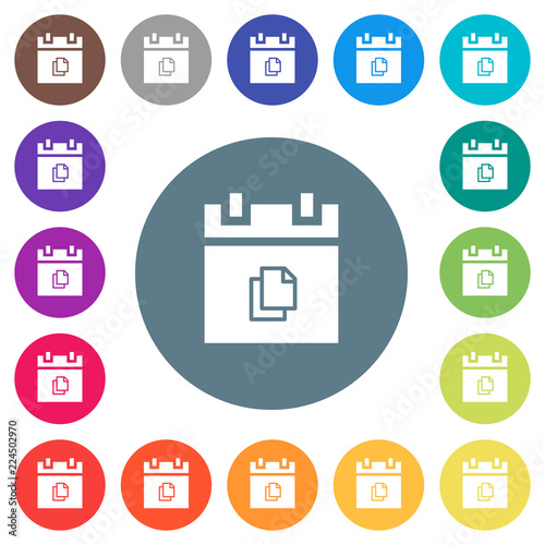 Duplicate schedule item flat white icons on round color backgrounds