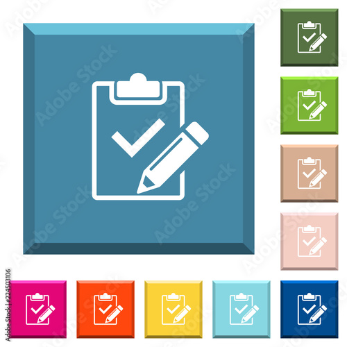Fill out checklist white icons on edged square buttons