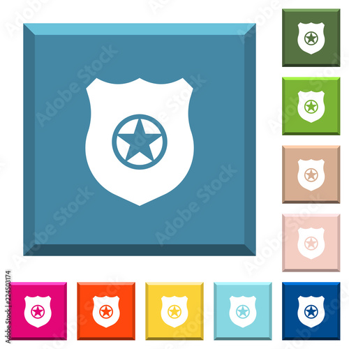 Police badge white icons on edged square buttons