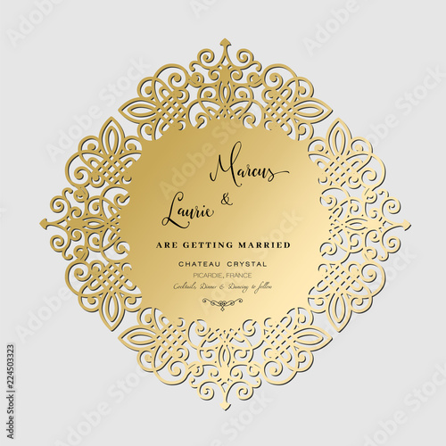  Wedding Invitation Vintage. Template for laser cutting. Vector illustration.