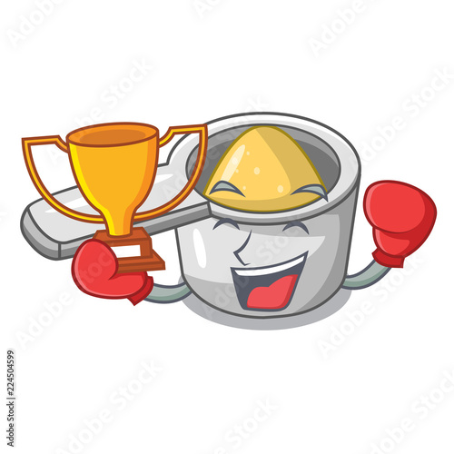 Boxing winner cartoon medical measuring spoon on pharmacy