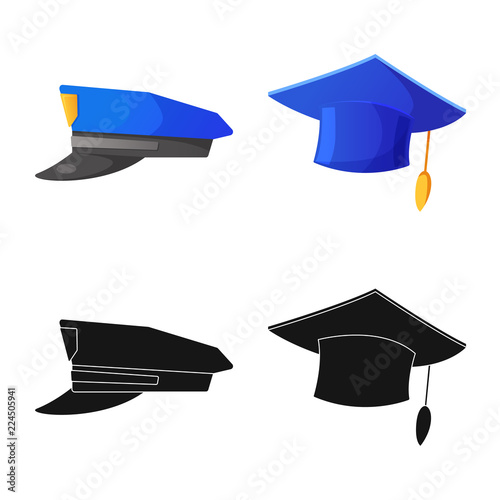 Vector design of headgear and cap icon. Set of headgear and accessory vector icon for stock.