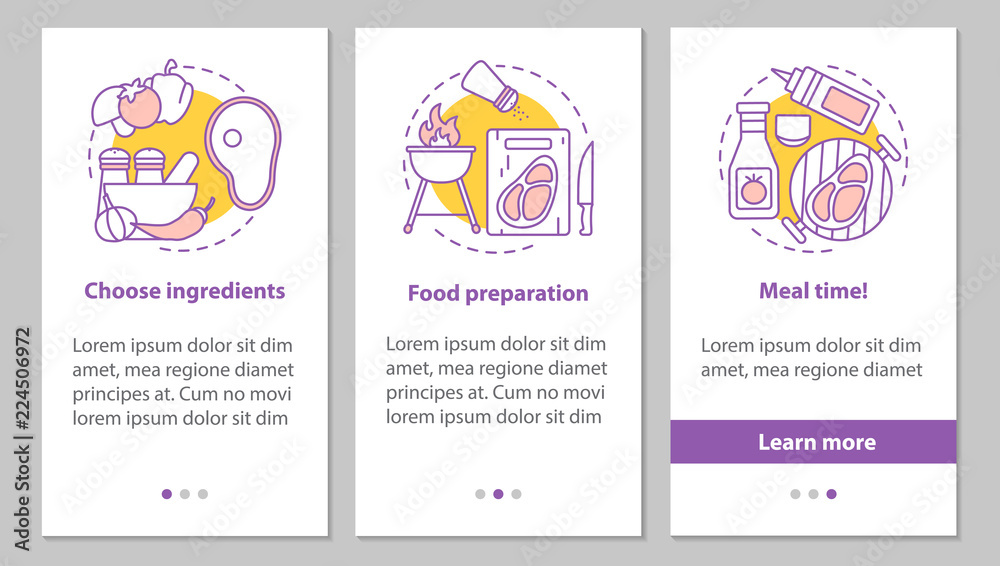 Cooking onboarding mobile app page screen with linear concepts Cooking onboarding mobile app page screen with linear concepts