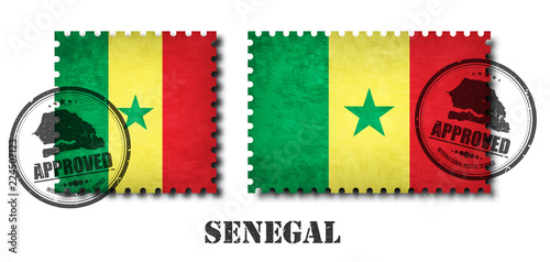 Senegal or senegalese flag pattern postage stamp with grunge old scratch texture and affix a seal on isolated background . Black color country name with abrasion . Square and rectangle shape . Vector Free Download Senegal or senegalese flag pattern postage stamp with grunge old scratch texture and affix a seal on isolated background . Black color country name with abrasion . Square and rectangle shape . Vector - GFXLoad