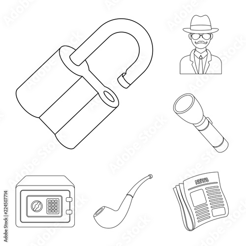 Detective and Attributes outline icons in set collection for design.Detective Agency vector symbol stock web illustration.