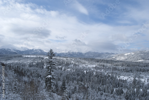 Mountains in winter ski lift