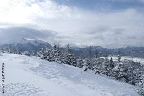 Mountains in winter ski lift