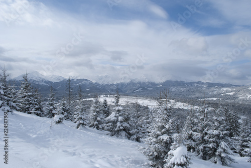 Mountains in winter ski lift