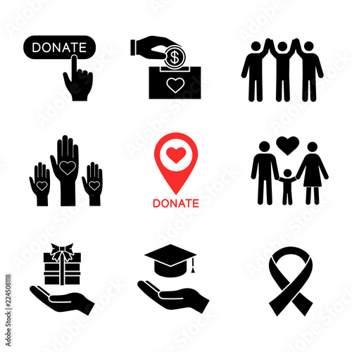Charity glyph icons set
