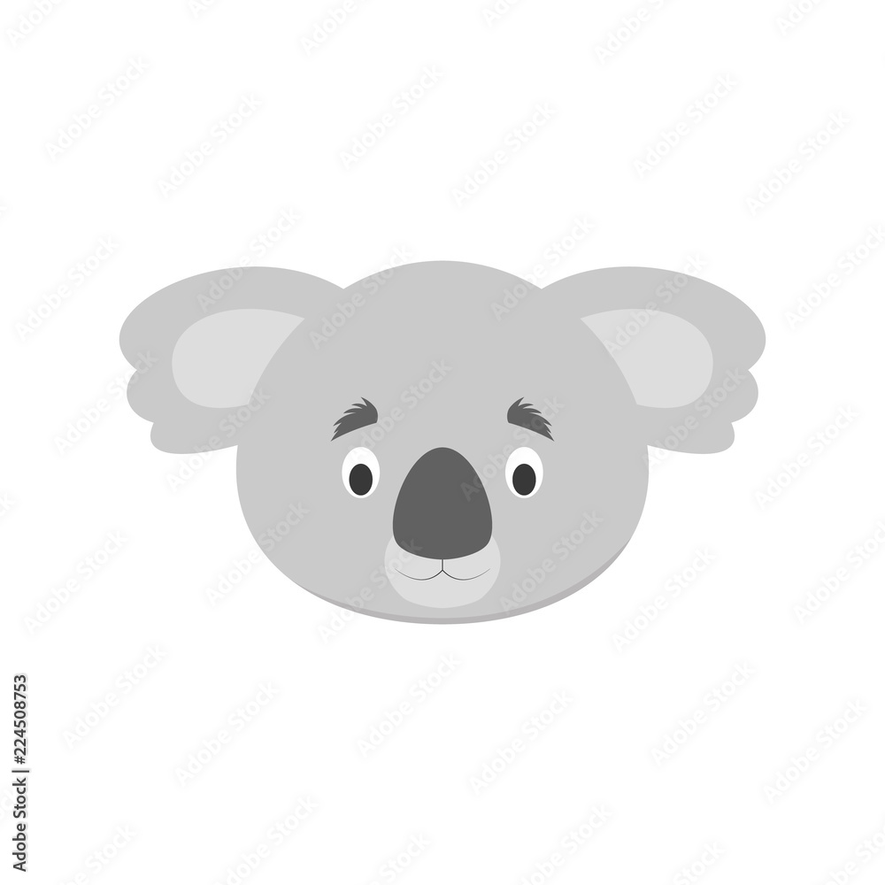 Obraz premium Twarz Koala w stylu cartoon dla dzieci. Ilustracja wektorowa twarze zwierząt Seria