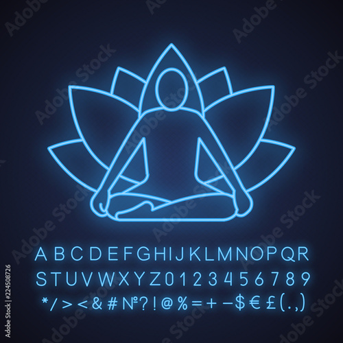 Yoga position neon light icon