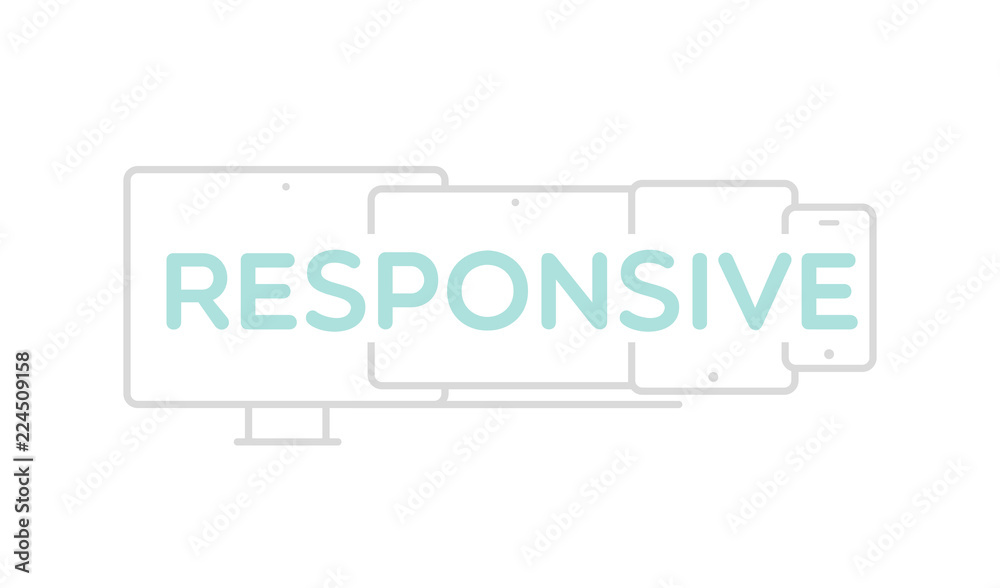 Responsive design. Mobile devices with the word 