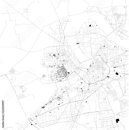 Cartina di Surat, Gujarat, vista satellitare, mappa in bianco e nero. Stradario e mappa della città. India