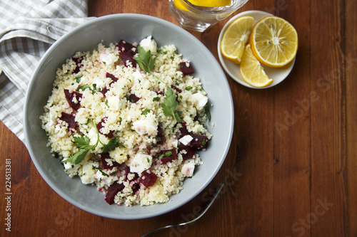 Couscous salad with baked beetroot and Feta cheese