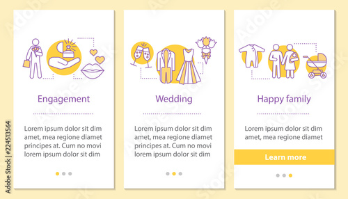 Family life cycle onboarding mobile app page screen with linear