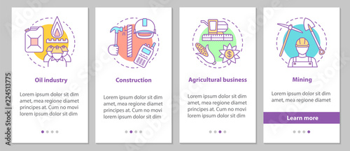 Industries onboarding mobile app page screen with linear concept