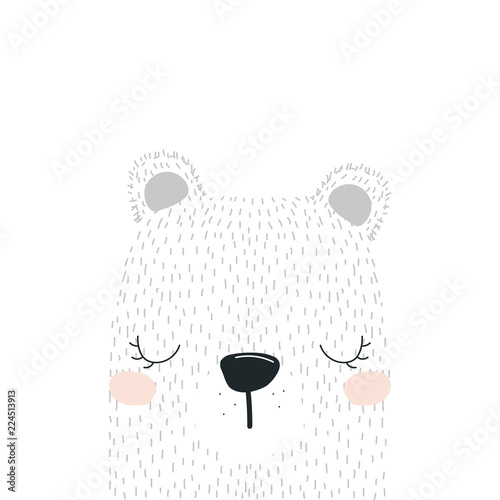 Cute polar bear. Fashion kids print. Vector hand drawn illustration.