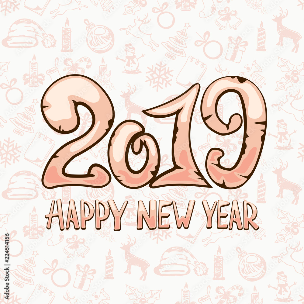 Fototapeta premium Happy New Year 2019 with Holiday Decoration