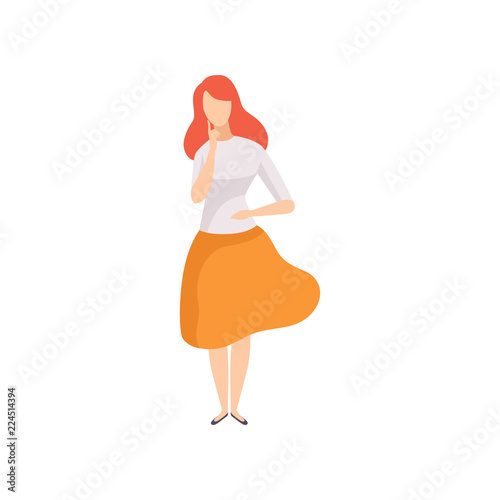 Young woman thinking or making decision vector Illustration on a white background