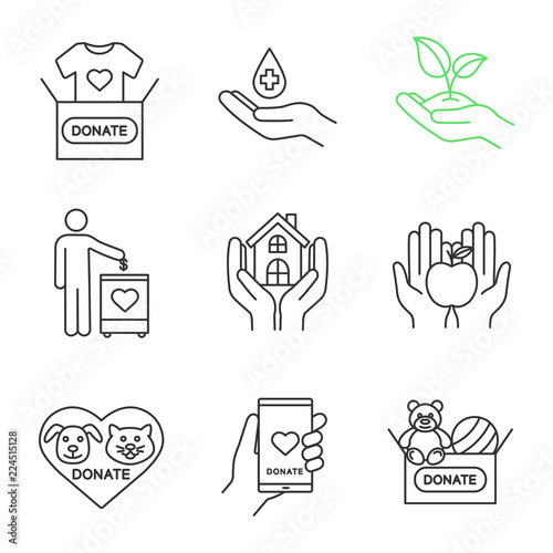 Charity linear icons set