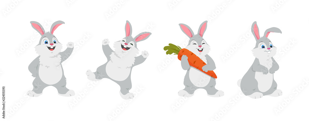 Naklejka premium Szczęśliwy króliki - zestaw postaci z kreskówek wektorowych