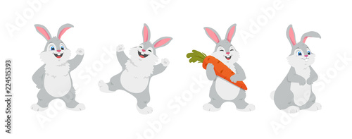 Happy rabbits - set of vector cartoon characters