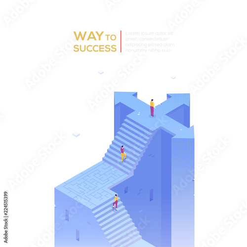 Way to success - modern isometric vector banner