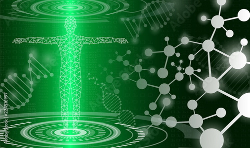 abstract background technology concept in green light,human body heal,technology modern medical science in future and global international medical with tests analysis clone DNA human