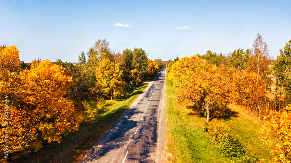 Straight road view from above. Transportation background