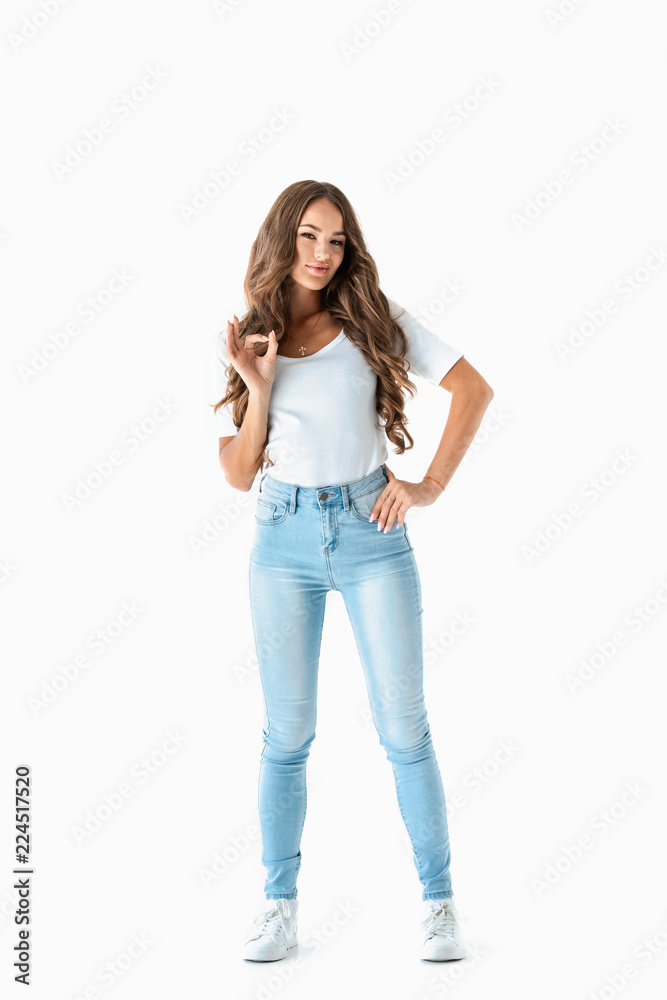 beautiful girl showing ok sign, isolated on white beautiful girl showing ok sign, isolated on white
