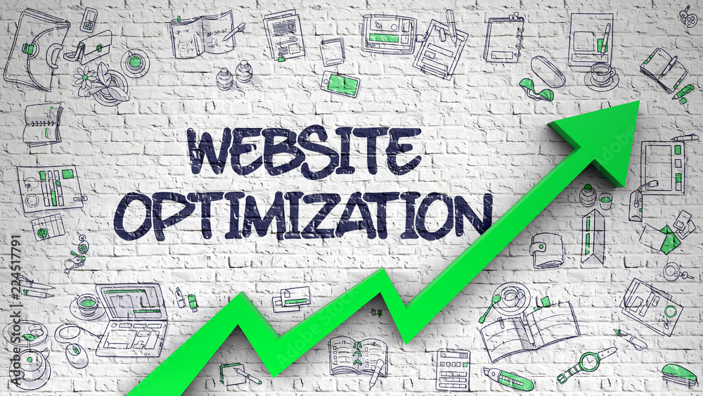 Website Optimization Drawn on White Brickwall. 3d Website Optimization Drawn on White Brickwall. 3d