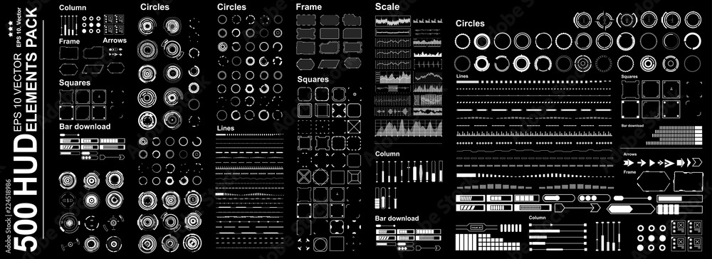 Futuristic virtual graphic touch user interface, Mega set Futuristic Hud elements